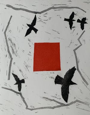 Harrie Gerritz - kleurenets - 'Vogels en alarm' - 1985 kopen? Bied vanaf 60!