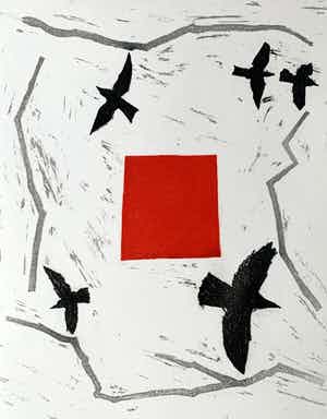 Buy Harrie Gerritz - kleurenets - 'Vogels en alarm' - 1985? Bid from 60!