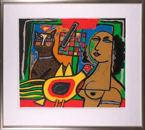 Corneille - Zeefdruk, Le damier amoureux - Ingelijst (Groot) verkocht voor € 350!