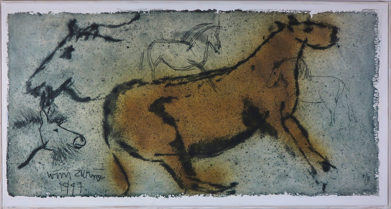 Wim Zurne - Zeefdruk op doek, Paard - Ingelijst (groot) verkocht voor € 60!