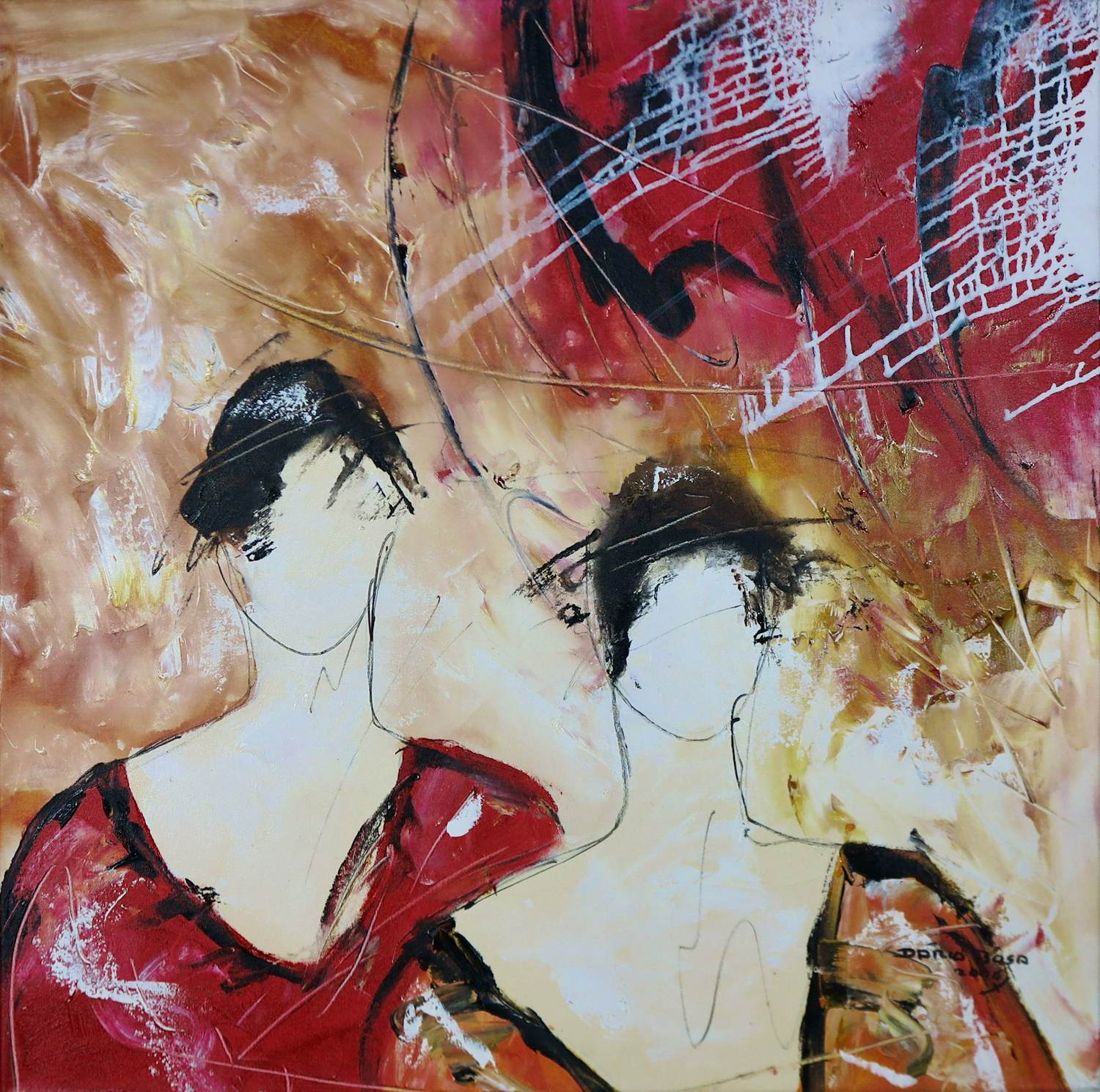 Dario Bosa - Acryl op doek, Drie figuren kopen? Bied vanaf 100!