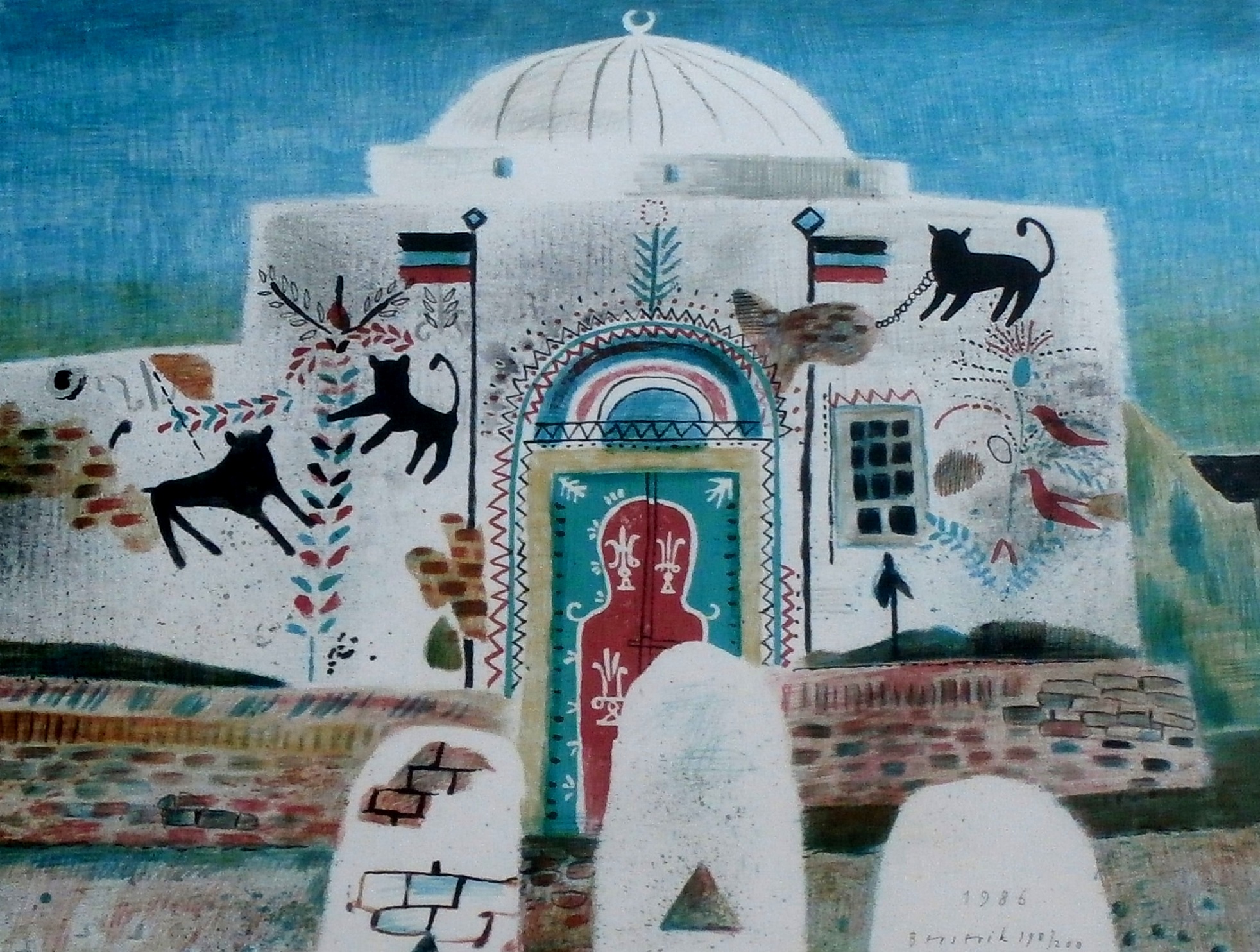 Herman Berserik - ingelijste litho: moskee te Tunis - 1986 kopen? Bied vanaf 75!