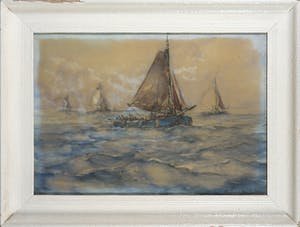 Cornelis de Bruin - Aquarel, Zeegezicht met botters - Ingelijst kopen? Bied vanaf 1!