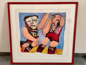 Herman Brood - "Voetballers" - Orginele zeefdruk Nr. 84 - nieuwe ingelijst kopen? Bied vanaf 300!