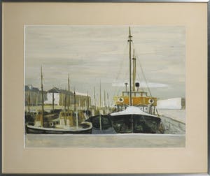 Leon Zeldenrust - Aquarel, Haven in Schotland - Ingelijst kopen? Bied vanaf 35!