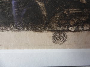 Jan Schonk - Ets, Titel,"Vissen in aquarium". grote ets. kopen? Bied vanaf 45!