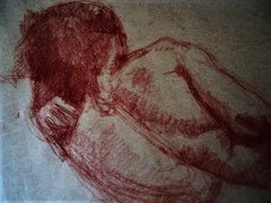 Niet of onleesbaar gesigneerd - Gesigneerde 19e Eeuwse RoodKrijt tekening "Liggend Naakt" kopen? Bied vanaf 10!