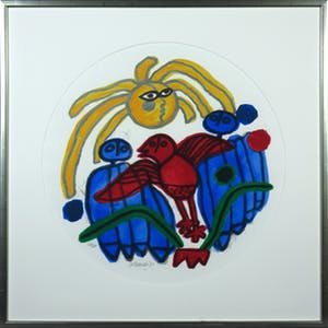 Corneille - Litho, L'oiseau rouge et soleil - Ingelijst kopen? Bied vanaf 150!