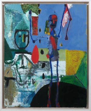 Rik van Iersel - Olieverf en collage op doek, Compositie met Twee figuren - Ingelijst kopen? Bied vanaf 600!
