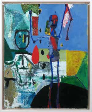 Rik van Iersel - Olieverf en collage op doek, Compositie met Twee figuren - Ingelijst verkocht voor € 600!