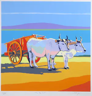 Marco Kooiman - Zeefdruk, The Red Cart - Ingelijst kopen? Bied vanaf 35!