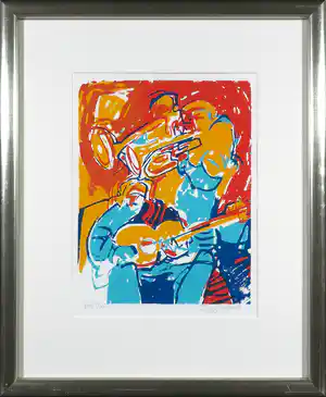 Bernadette Leijdekkers - Zeefdruk, Muzikanten - Ingelijst verkocht voor € 35!