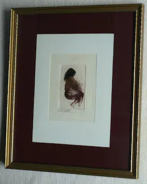 Niet of onleesbaar gesigneerd - Ingelijste ets , Halfnaakte vrouw kopen? Bied vanaf 1!