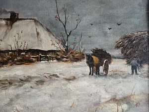 Niet of onleesbaar gesigneerd - Hollands winterlandschap met boer en kar kopen? Bied vanaf 1!