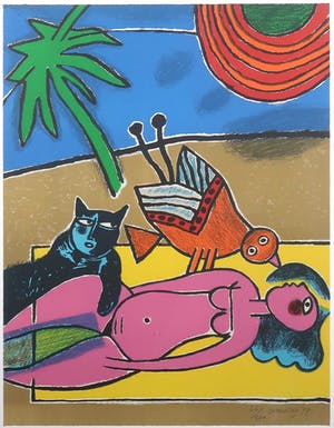 Corneille - Zeefdruk, Vrouw op eiland - Ingelijst kopen? Bied vanaf 180!