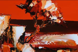 Victor Turban - Acryl op doek, Z.T. Compositie met rode bloemen kopen? Bied vanaf 10!