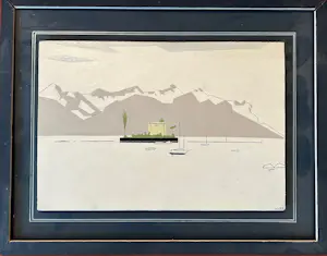 Hendrik Valk - Schepen met op de achtergrond bergen kopen? Bied vanaf 200!