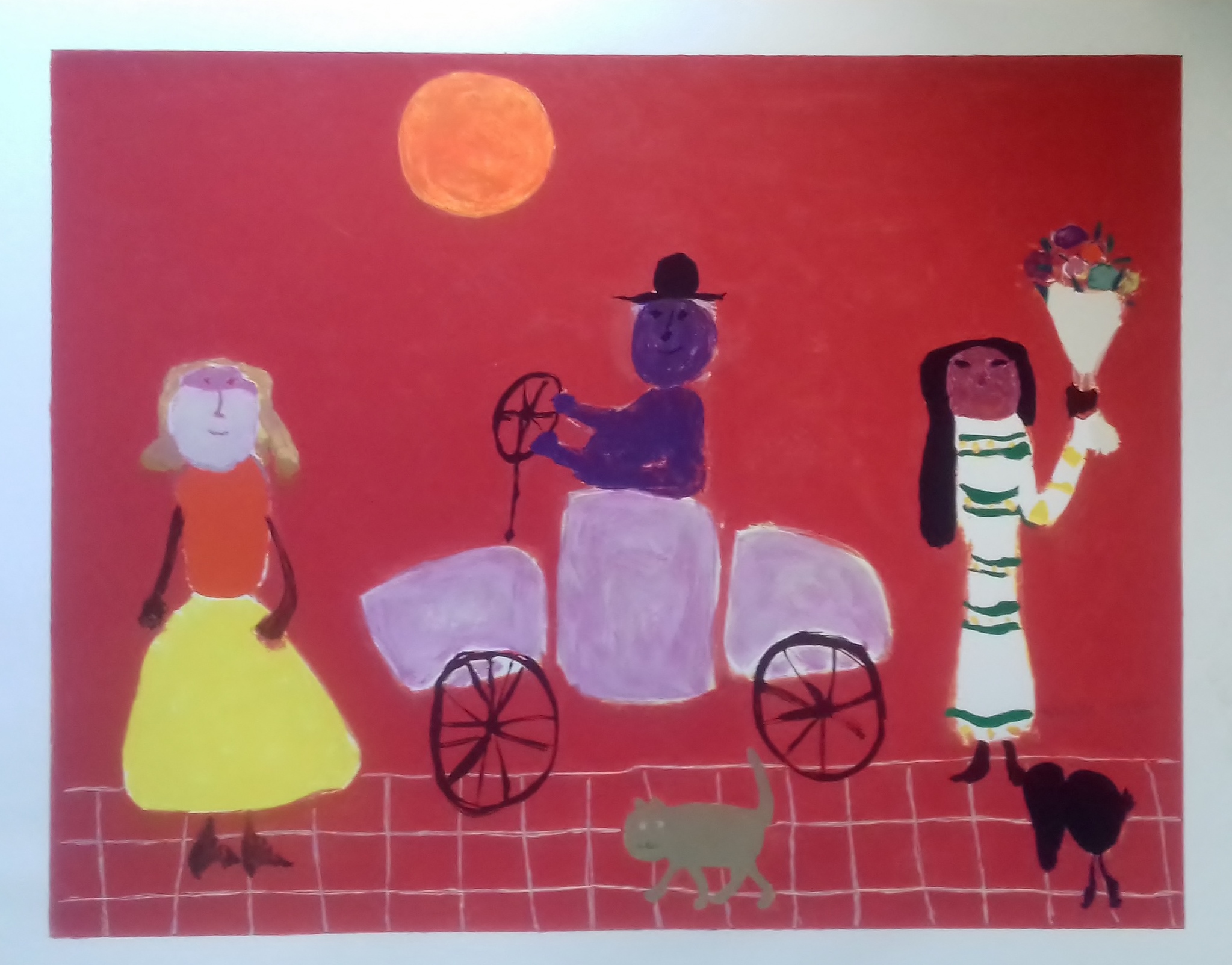 Jan Roede - Zeefdruk van Jan Roede "Rije, rije, rije in een wagentje" verkocht voor € 125!