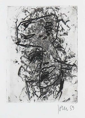 Asger Jorn - Ets en droge naald op handgeschept Japon, Friedhof der Maulwürfe - Ingelijst kopen? Bied vanaf 1!