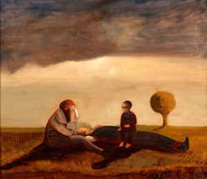 Ab van Overdam - Kleine familie - 1972 - olieverf op doek - BKR Den Haag verkocht voor € 20!