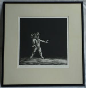 Dick Stolwijk - Ets, “Minotaurus” – gesigneerd & ingelijst – oplage 25 ex. kopen? Bied vanaf 50!