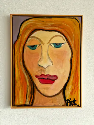 Piet Schopping - Outsider Art - groot acrylverf op doek - dames portret - gesigneerd kopen? Bied vanaf 10!