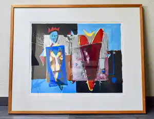 Cor de Jong - Zeefdruk - Verdeeld hart - Ingelijst verkocht voor € 75!