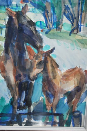 Niet of onleesbaar gesigneerd - Paard en veulen - aquarel 1959 kopen? Bied vanaf 10!