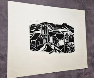 Hans Vleugels - in 1968 gemaakte houtsnede "landschap Ardeche Frankrijk" gesigneerd kopen? Bied vanaf 38!