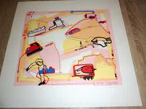 Huibert van Dorp - Zeefdruk, "Magnetische Flux". verkocht voor € 35!