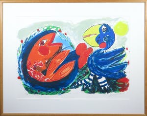 John Lie a Fo - Zeefdruk, Bleu oiseaux red fish - Ingelijst kopen? Bied vanaf 30!