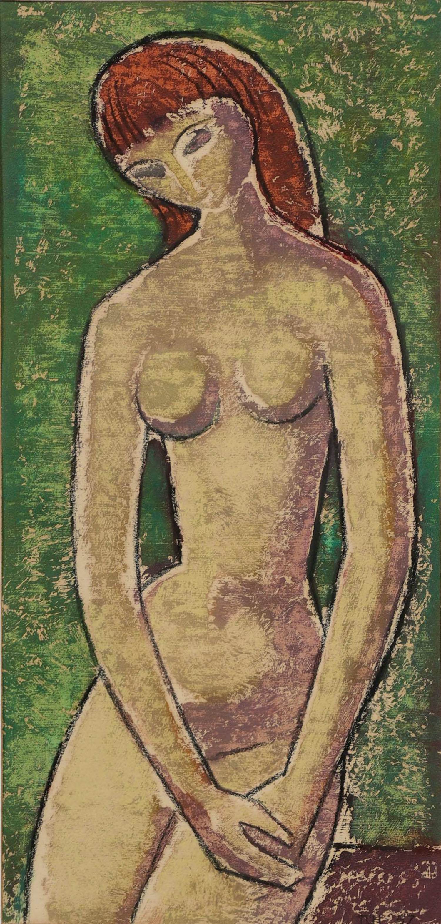 Theo  l' Herminez - Ingelijste monotype: vrouwelijk naakt - 1957 (uniek werk, 1 afdruk) kopen? Bied vanaf 225!