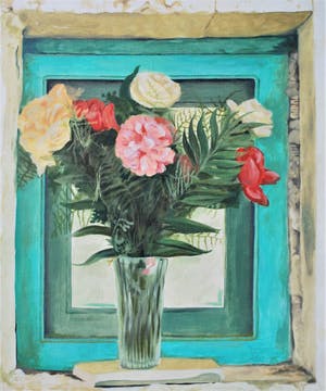 De Kunstfabriek - Rozen in het raam - groot olieverfschilderij (110x75) kopen? Bied vanaf 1!
