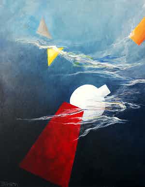 Dieuwke Tamsma - Geometrisch abstracte compositie, acrylverf op paneel (mooi ingelijst) verkocht voor € 1!