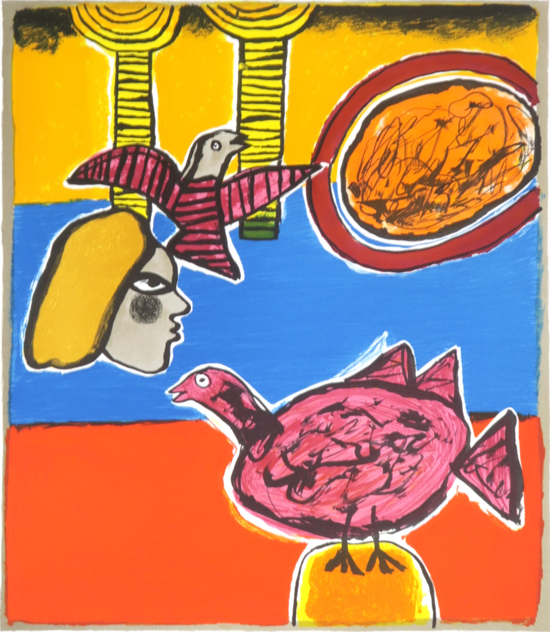 Corneille - Kleurenlitho in passe-partout, Roze vogel kopen? Bied vanaf 80!