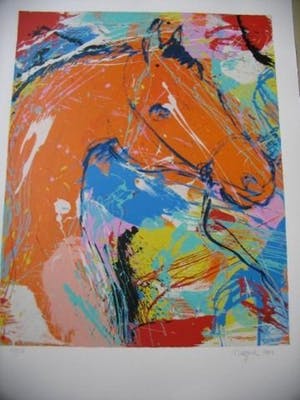 Nic Jonk - Zeefdruk. Titel, "Oranje Paard". kopen? Bied vanaf 120!