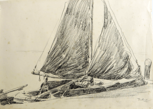 Willem Bastiaan Tholen - Twee maritieme tekeningen uit het schetsbooek van W.B.Tholen verkocht voor € 125!