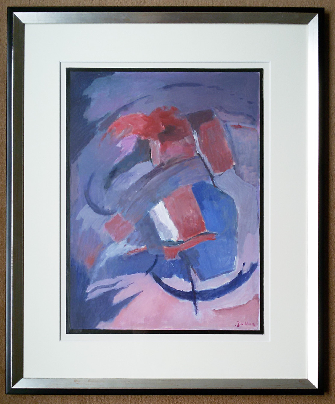 Jaap van Veen - Abstracte compositie, verf op karton (prachtig ingelijst) kopen? Bied vanaf 50!