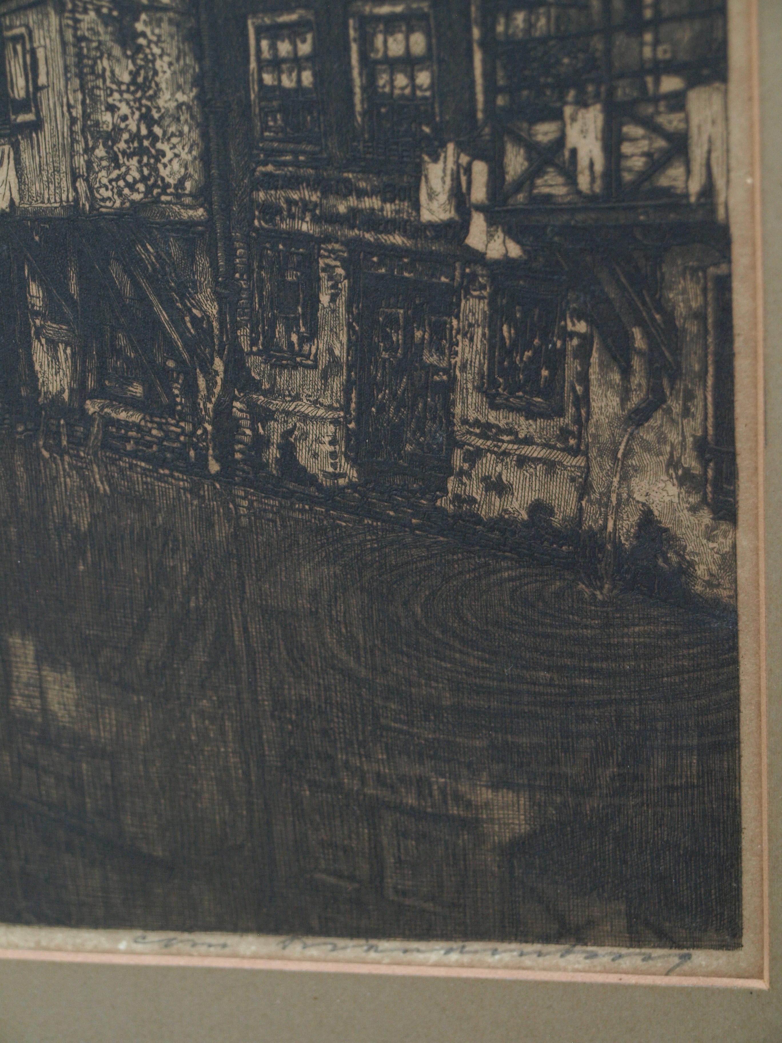 Cornelis Brandenburg - Ets, Oudezijds Achterburgwal, Amsterdam – gesigneerd en ingelijst - 1913 kopen? Bied vanaf 50!