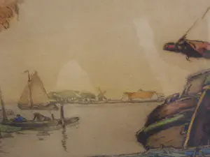 Alfred van Neste - Landschap met boten. kopen? Bied vanaf 35!