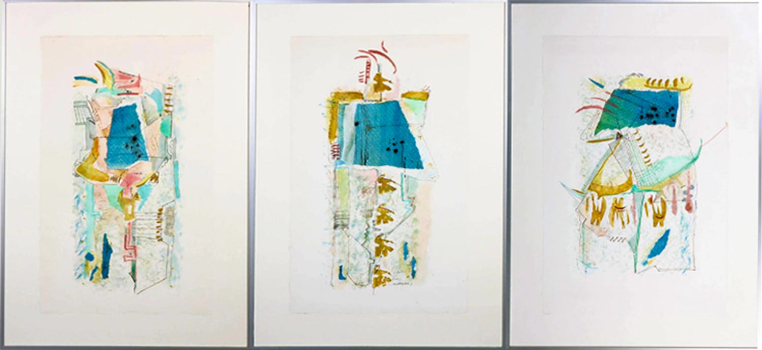 Miriam Slaats - Gemengde techniek op papier, Experiment I t/m III - Ingelijst kopen? Bied vanaf 1!