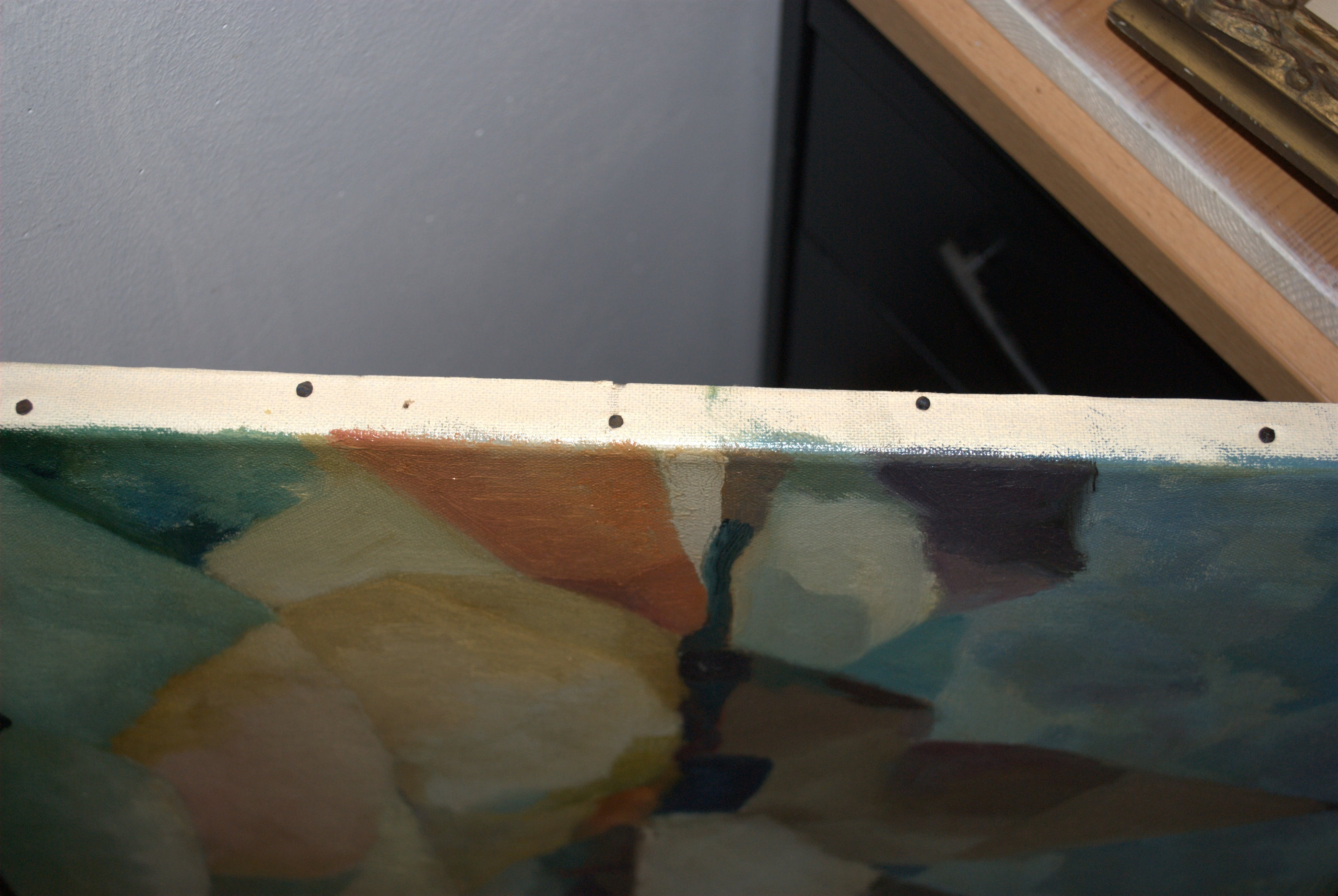 Niet of onleesbaar gesigneerd - abstract landschap met kerk - olieverf 50x70 cm kopen? Bied vanaf 1!