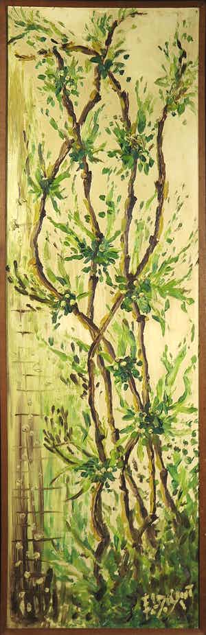 Niet of onleesbaar gesigneerd - Olieverf op paneel, Bomen - Ingelijst verkocht voor € 1!