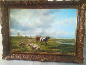 Niet of onleesbaar gesigneerd - Koeien in de wei verkocht voor € 1!