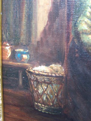 Dirk Kubbe - Boereninterieur met moeder kind. kopen? Bied vanaf 50!