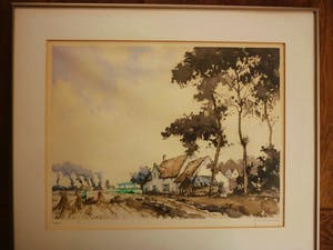 Roger Hebbelinck - Twee fraaie landschappen met boerderijen in lijst met glas kopen? Bied vanaf 100!