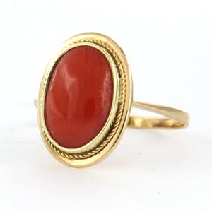 14k geel gouden ring bezet met koraal - rm 19 (60) kopen? Bied vanaf 150!