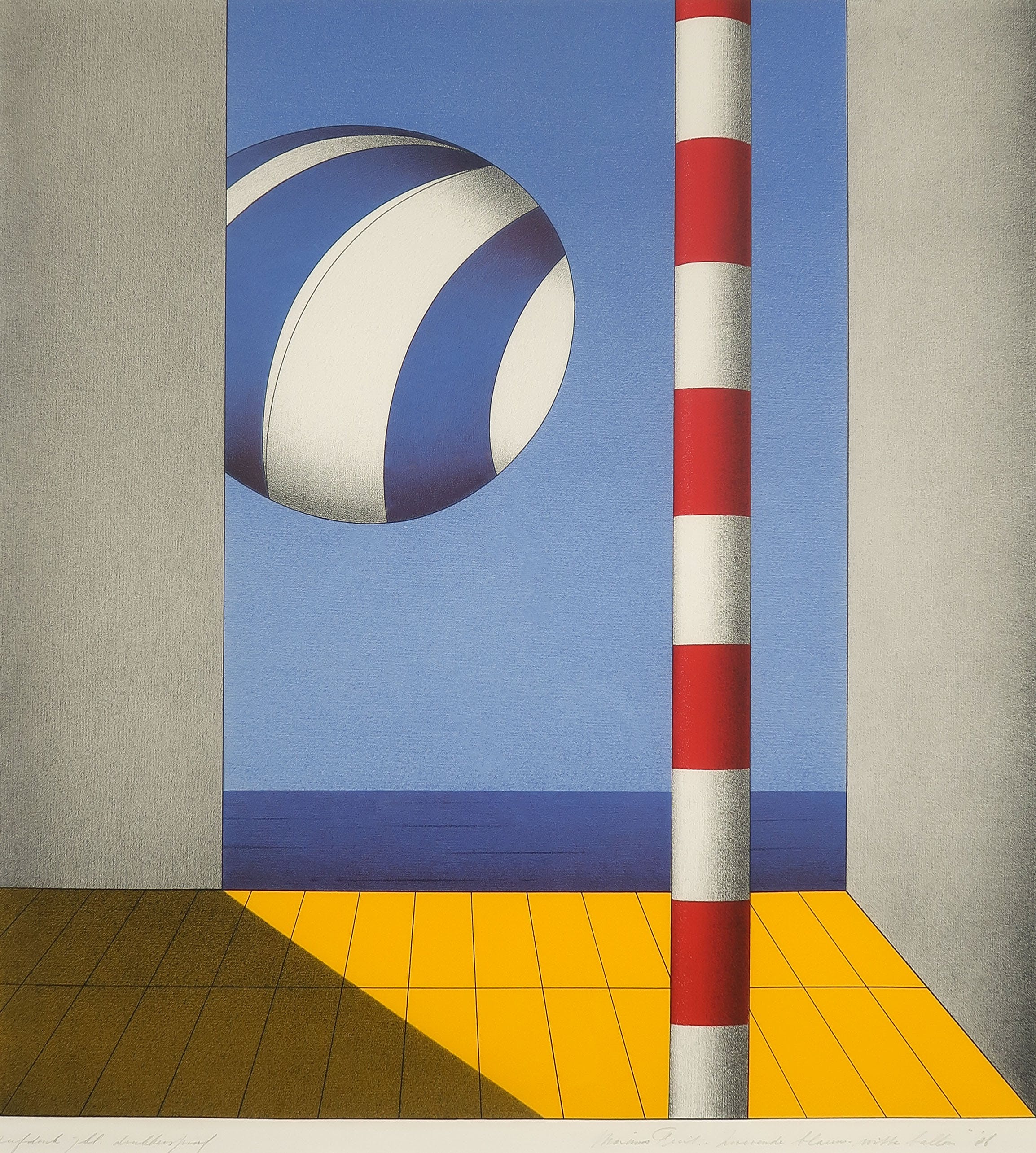 Marinus Fuit - Zeefdruk, Zwevende blauw-witte ballon - Ingelijst (Groot) kopen? Bied vanaf 50!