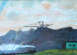 Menso Kamerlingh Onnes - Ingelijste Gouache: Stoomtrein bij steenkolenmijn verkocht voor € 295!