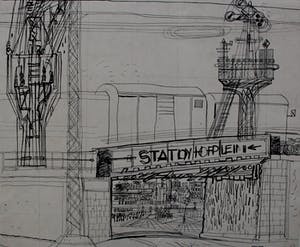 Charles J. Kemper - Pen tekening: Station Hofplein kopen? Bied vanaf 25!